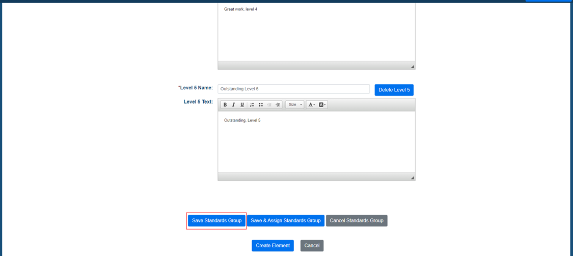 Image showing the admin view of USA Performance of how to save the standards group